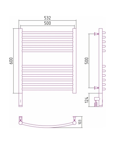Полотенцесушитель электрический 600х500 состаренная бронза МЭМ левый, перемычка выгнутая Сунержа Богема 3.0 05-5802-6050