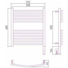 Полотенцесушитель электрический 600х500 черный матовый МЭМ правый, перемычка выгнутая Сунержа Богема 3.0 31-5803-6050