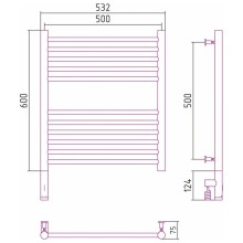 Полотенцесушитель электрический 600х500 золотой МЭМ левый, перемычка прямая Сунержа Богема 3.0 03-5804-6050