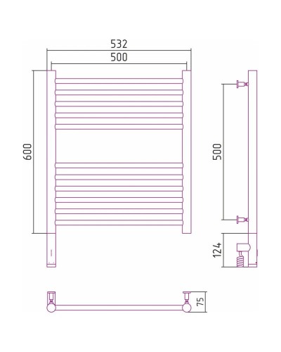 Полотенцесушитель электрический 600х500 состаренная бронза МЭМ левый, перемычка прямая Сунержа Богема 3.0 05-5804-6050