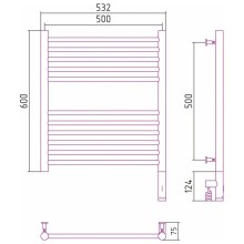 Полотенцесушитель электрический 600х500 сатин МЭМ правый, перемычка прямая Сунержа Богема 3.0 071-5805-6050