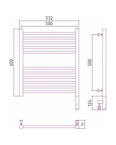 Полотенцесушитель электрический 600х500 черный матовый МЭМ правый, перемычка прямая Сунержа Богема 3.0 31-5805-6050
