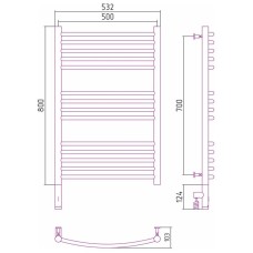 Полотенцесушитель электрический 800х500 шампань матовая МЭМ левый, перемычка выгнутая Сунержа Богема 3.0 022-5802-8050