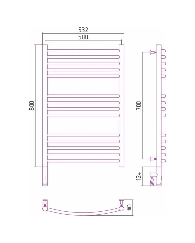 Полотенцесушитель электрический 800х500 сатин МЭМ левый, перемычка выгнутая Сунержа Богема 3.0 071-5802-8050