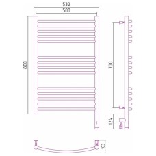 Полотенцесушитель электрический 800х500 шампань МЭМ правый, перемычка выгнутая Сунержа Богема 3.0 020-5803-8050