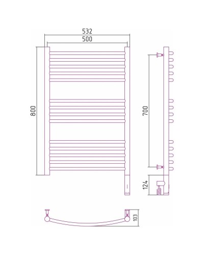 Полотенцесушитель электрический 800х500 шампань МЭМ правый, перемычка выгнутая Сунержа Богема 3.0 020-5803-8050