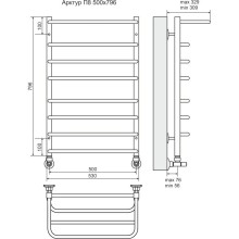 Полотенцесушитель водяной 796х530 подключение нижнее Terminus Арктур с полкой П8