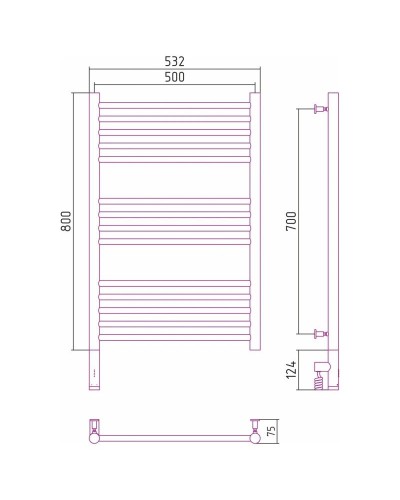 Полотенцесушитель электрический 800х500 черный матовый МЭМ левый, перемычка прямая Сунержа Богема 3.0 31-5804-8050