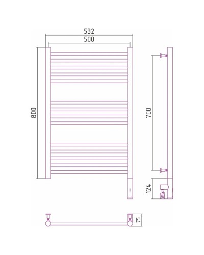 Полотенцесушитель электрический 800х500 сатин МЭМ правый, перемычка прямая Сунержа Богема 3.0 071-5805-8050