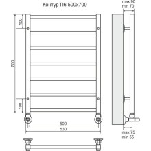 Полотенцесушитель водяной 700х530 подключение нижнее Terminus Контур П6