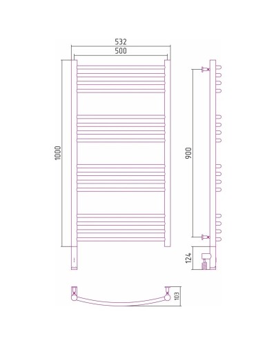Полотенцесушитель электрический 1000х500 черный матовый МЭМ левый, перемычка выгнутая Сунержа Богема 3.0 31-5802-1050
