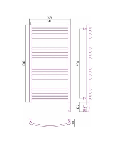 Полотенцесушитель электрический 1000х500 золотой матовый МЭМ правый, перемычка выгнутая Сунержа Богема 3.0 032-5803-1050