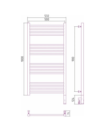 Полотенцесушитель электрический 1000х500 состаренная латунь МЭМ правый, перемычка прямая Сунержа Богема 3.0 051-5805-1050