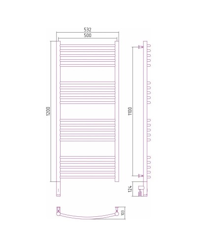 Полотенцесушитель электрический 1200х500 золотой матовый МЭМ левый, перемычка выгнутая Сунержа Богема 3.0 032-5802-1250