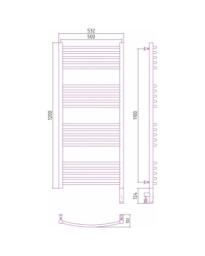 Полотенцесушитель электрический 1200х500 темный титан муар МЭМ правый, перемычка выгнутая Сунержа Богема 3.0 15-5803-1250