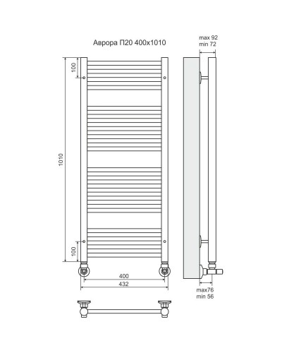 Полотенцесушитель водяной 1010х432 подключение нижнее Terminus Аврора П20