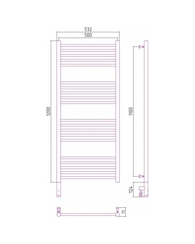 Полотенцесушитель электрический 1200х500 темный титан муар МЭМ левый, перемычка прямая Сунержа Богема 3.0 15-5804-1250
