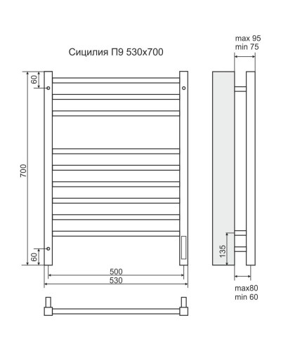 Полотенцесушитель электрический 700x530 мм Terminus Сицилия П9