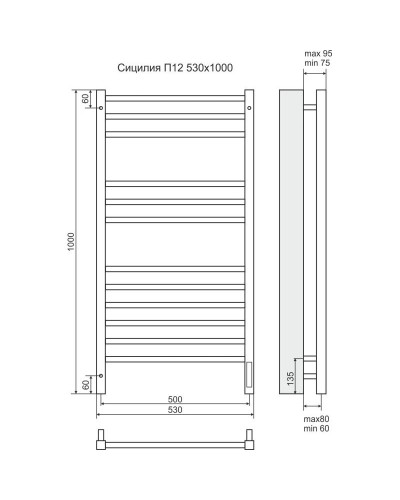 Полотенцесушитель электрический 1000x530 мм Terminus Сицилия П12