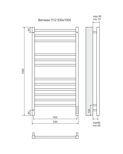 Полотенцесушитель электрический 1000x530 мм Terminus Ватикан П12