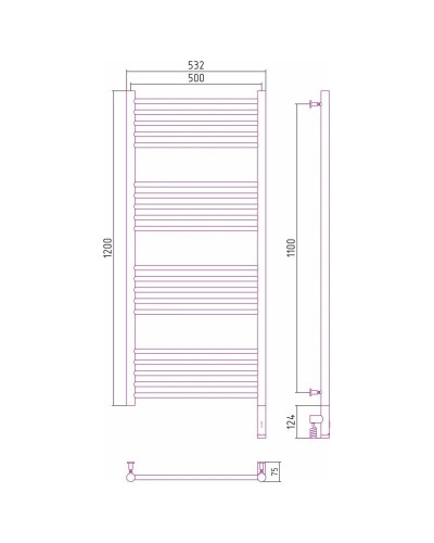 Полотенцесушитель электрический 1200х500 белый матовый МЭМ правый, перемычка прямая Сунержа Богема 3.0 30-5805-1250