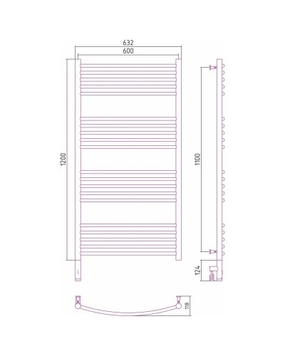 Полотенцесушитель электрический 1200х600 темный титан муар МЭМ левый, перемычка выгнутая Сунержа Богема 3.0 15-5802-1260