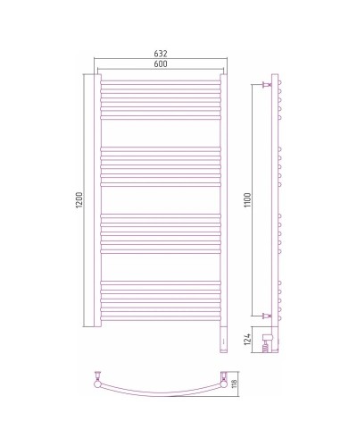 Полотенцесушитель электрический 1200х600 МЭМ правый, перемычка выгнутая Сунержа Богема 3.0 00-5803-1260
