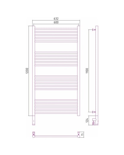 Полотенцесушитель электрический 1200х600 черный матовый МЭМ левый, перемычка прямая Сунержа Богема 3.0 31-5804-1260