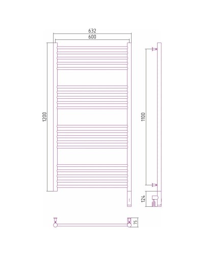 Полотенцесушитель электрический 1200х600 золотой матовый МЭМ правый, перемычка прямая Сунержа Богема 3.0 032-5805-1260