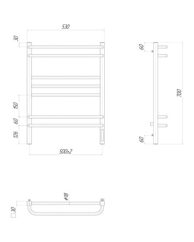 Полотенцесушитель электрический 700х500 ТЭН правый Lemark Linara П7 LM04707Z