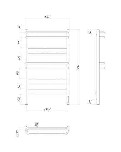 Полотенцесушитель электрический 900х500 ТЭН правый Lemark Linara П10 LM04910Z