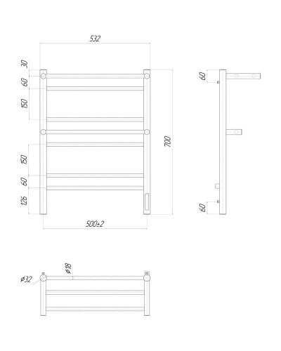 Полотенцесушитель электрический 700х500 ТЭН правый Lemark Pramen П7 LM33707Z