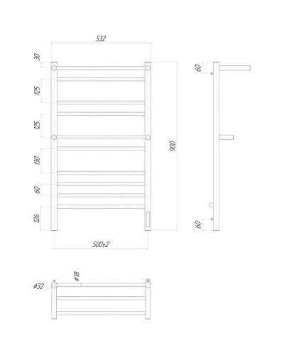 Полотенцесушитель электрический 900х500 ТЭН правый Lemark Pramen П10 LM33910Z