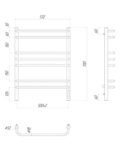 Полотенцесушитель электрический 700х500 ТЭН правый Lemark Luna П7 LM41707Z