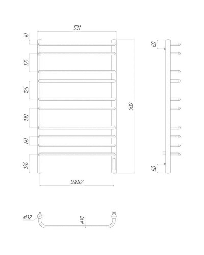 Полотенцесушитель электрический 900х500 ТЭН правый Lemark Luna П10 LM41910Z