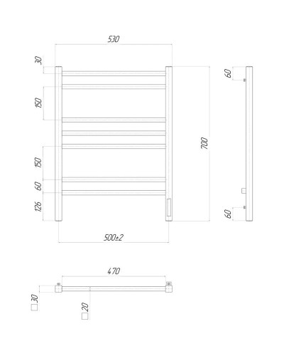 Полотенцесушитель электрический 700х500 ТЭН правый Lemark Unit П7 LM45707Z
