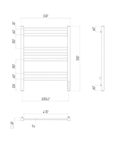 Полотенцесушитель электрический 700х500 ТЭН правый Lemark Melange П7 LM49707Z