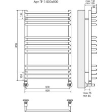 Полотенцесушитель водяной 800х530 подключение нижнее Terminus Арт П13