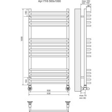 Полотенцесушитель водяной 1000х530 подключение нижнее Terminus Арт П16