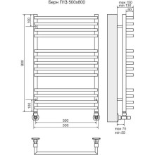 Полотенцесушитель водяной 800х530 подключение нижнее Terminus Берн П13