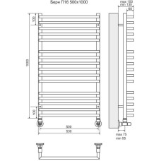 Полотенцесушитель водяной 1000х530 подключение нижнее Terminus Берн П16