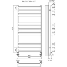 Полотенцесушитель водяной 1000х530 подключение нижнее Terminus Рид П13