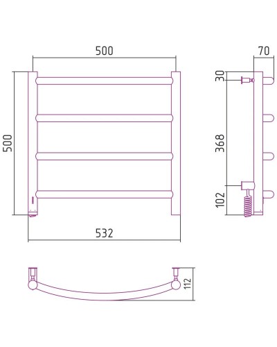 Полотенцесушитель электрический 500х500 МЭМ левый Сунержа Галант 4.0 00-0830-5050