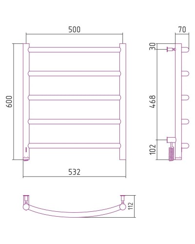 Полотенцесушитель электрический 600х500 сатин МЭМ левый Сунержа Галант 4.0 071-0830-6050