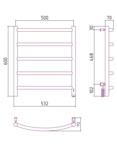 Полотенцесушитель электрический 600х500 белый глянец МЭМ правый Сунержа Галант 4.0 12-0831-6050