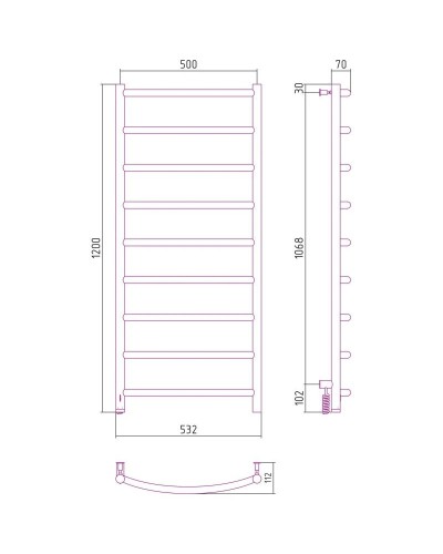 Полотенцесушитель электрический 1200х500 темный титан муар МЭМ левый Сунержа Галант 4.0 15-0830-1250