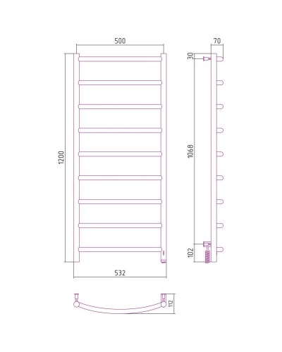 Полотенцесушитель электрический 1200х500 черный матовый МЭМ правый Сунержа Галант 4.0 31-0831-1250