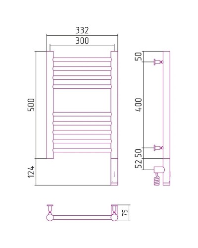Полотенцесушитель электрический 500х300 МЭМ правый, перемычка прямая Сунержа Богема 3.0  00-5805-5030
