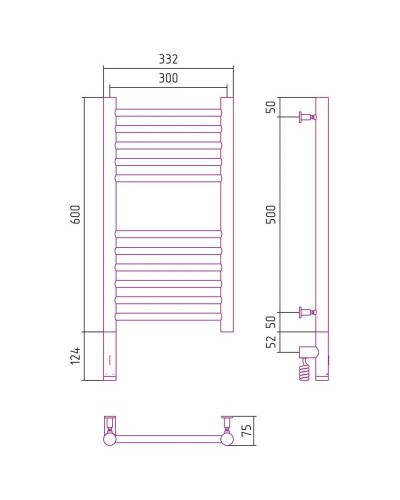 Полотенцесушитель электрический 600х300 золотой МЭМ левый, перемычка прямая Сунержа Богема 3.0 03-5804-6030