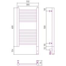 Полотенцесушитель электрический 600х300 белый глянец МЭМ правый, перемычка прямая Сунержа Богема 3.0 12-5805-6030